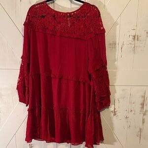 Elegant Red Lace Ruffle Dress